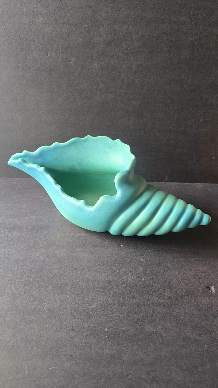 Vintage Van Briggle Turquoise Seashell Planter Pottery 18" Colorado Springs USA